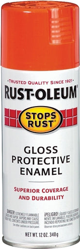 Rust-Oleum 214084 Rust Preventative Spray Paint, 12 oz Can, 6 to 10 sq-ft Coverage Area, Oil Base, Gloss, Orange